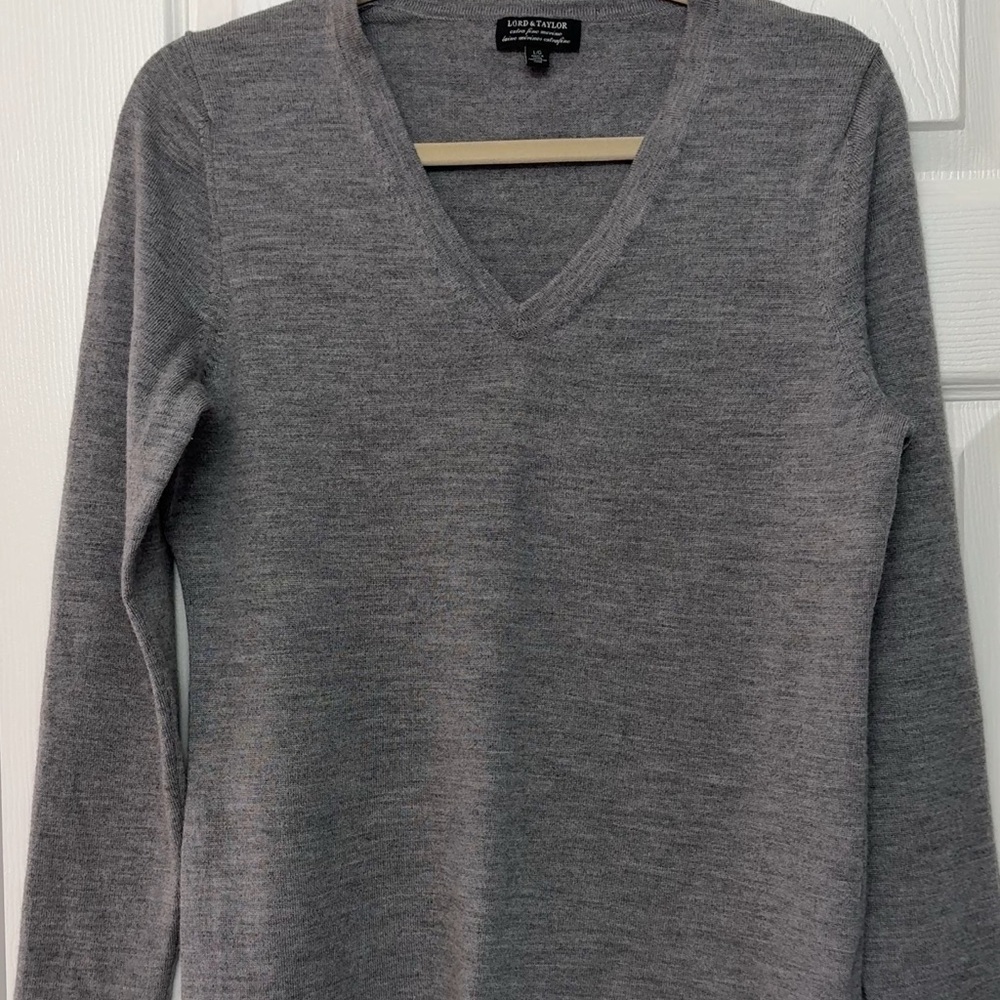 Lord & Taylor Charcoal V-Neck Sweater